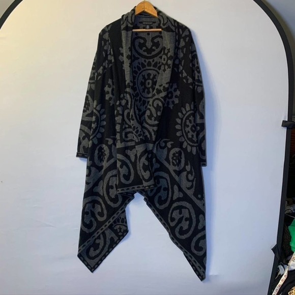 ADRIENNE Vittadini drape collar cardigan gray S/M - Picture 2 of 9